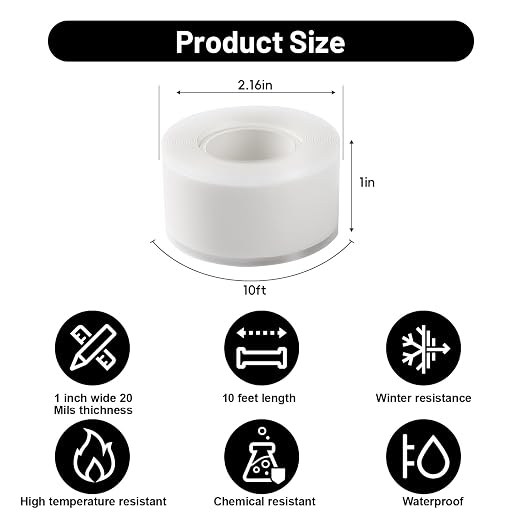Self Fusing Silicone Tape 4 Rolls 1 in x 10' White Waterproof Rescue Tape - Image 2