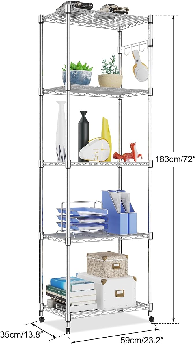 Himimi 5-Tier Storage Shelf Wire Shelving Unit on Wheels Heavy Duty Metal