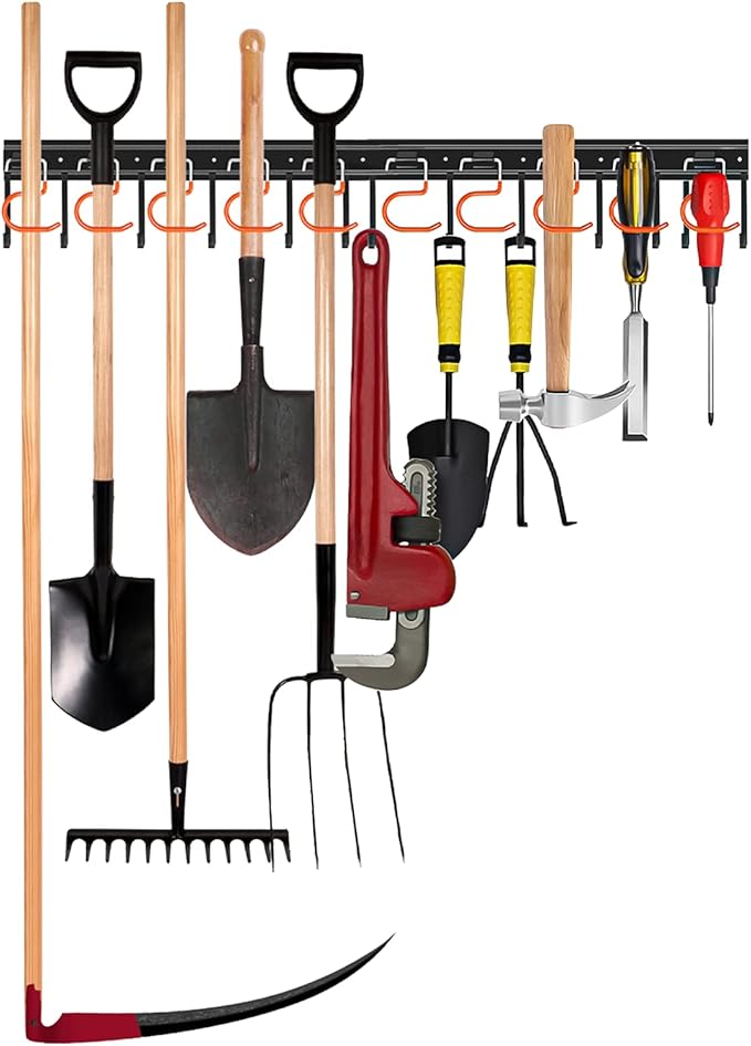 34'' All Metal Garden Tool Organizer Wall Mount Garage Organizers and Storage by TVKB-FB