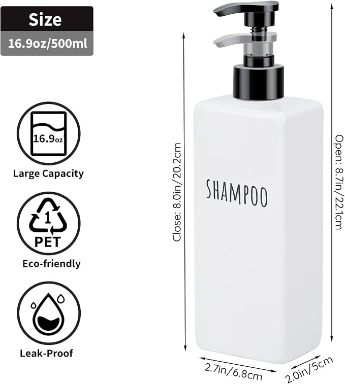 Segbeauty Plastic Soap Dispenser, 500ml Empty Square Pump Press Bottle Shower - Image 6