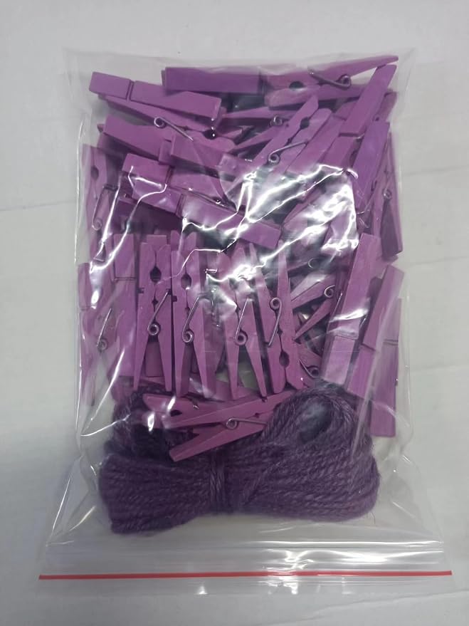 1.9" Small Wooden Clothes Pins Baby Shower Light Purple Mini Clips Photo Holder - Image 2