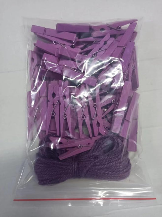 1.9" Small Wooden Clothes Pins Baby Shower Light Purple Mini Clips Photo Holder - Image 2