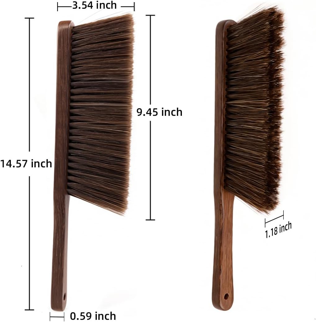 Hand Broom with Soft Horsehair Bristles, Wooden Handle, Dusting Brush for Car, Bed, Furniture, and Couch