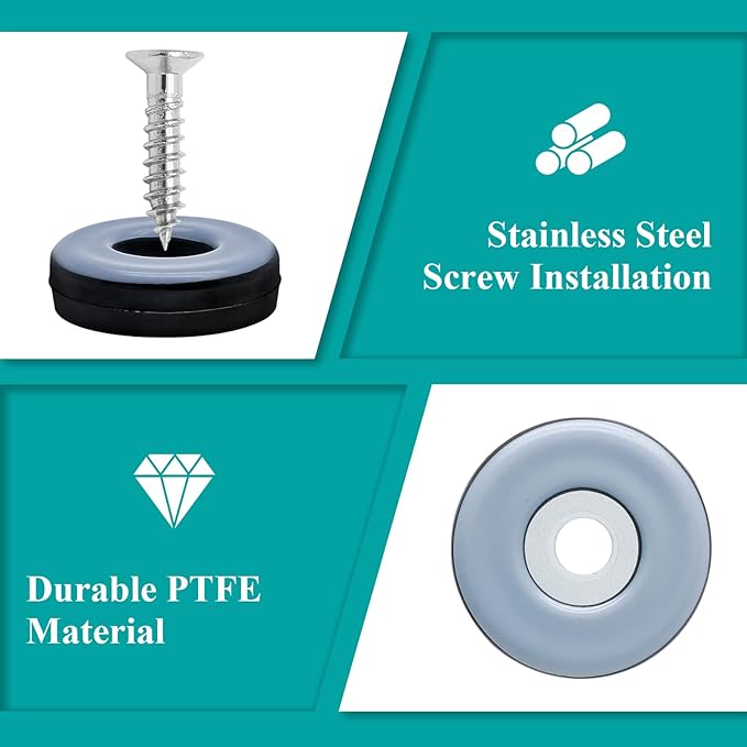 24pcs 1" Screw on Furniture Sliders, Teflon Chair Leg Slides, Round Furniture - Image 3