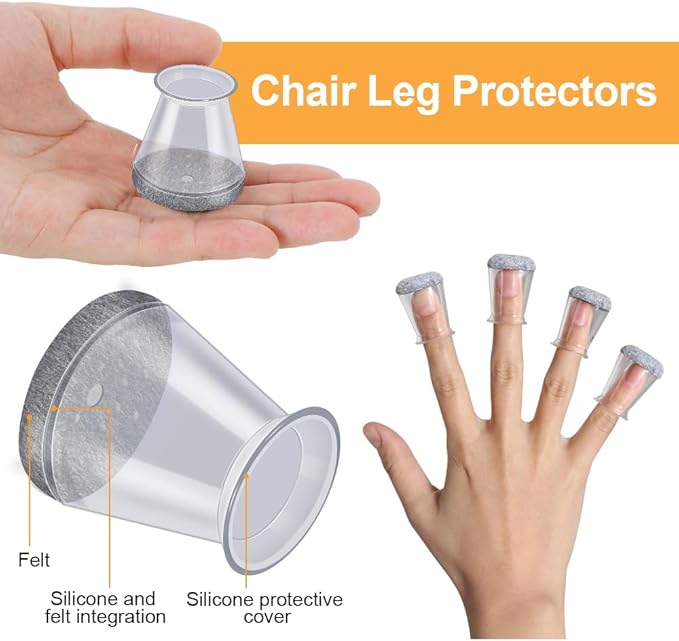 16 Pcs Chair Leg Protectors for Hardwood Floors, Silicone Felt Furniture Leg - Image 3