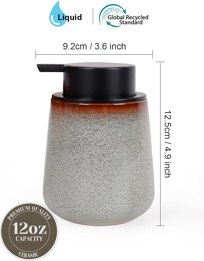 INGOFIN Ceramic Lotion Dispenser - 12 oz Refillable Hand Soap Dispenser Bathroom - Image 2