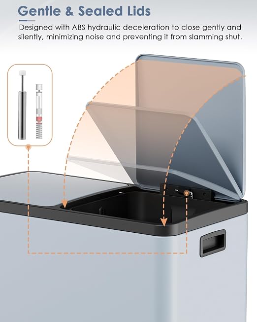 AthLike 60L Dual Trash Can, Stainless Steel Kitchen Garbage Can, Double - Image 3