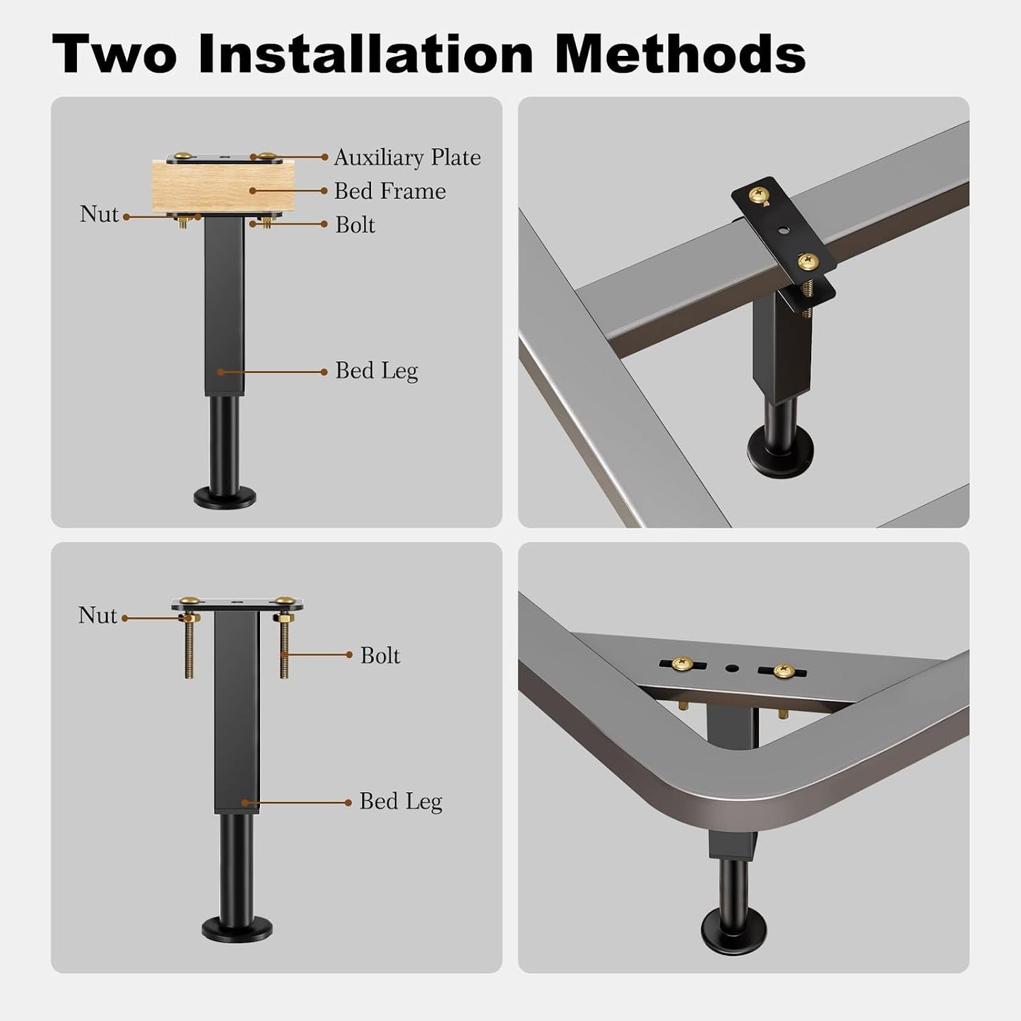 Bed Support Legs, 6PCS Replacement Adjustable Bed Risers, 7.3-12 in Heavy Duty Metal Furniture Feet with Non-Slip Rubber Base for King Queen Slats, Couch, Table, Sofa