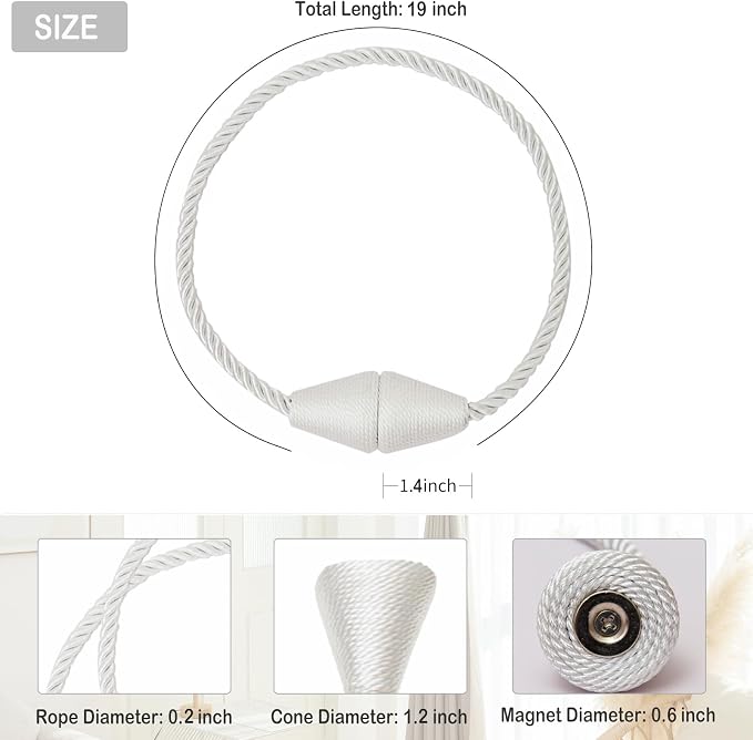 Magnetic Curtain Tiebacks 8 Pack Outdoor Rope Curtain Tie Backs Decorative - Image 2