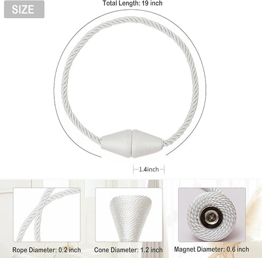 Magnetic Curtain Tiebacks 8 Pack Outdoor Rope Curtain Tie Backs Decorative - Image 2