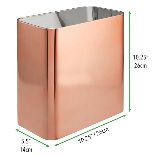 mDesign Small Metal 2.4 Gallon/9 Liter Trash Can Wastebasket Garbage Bin - Image 4