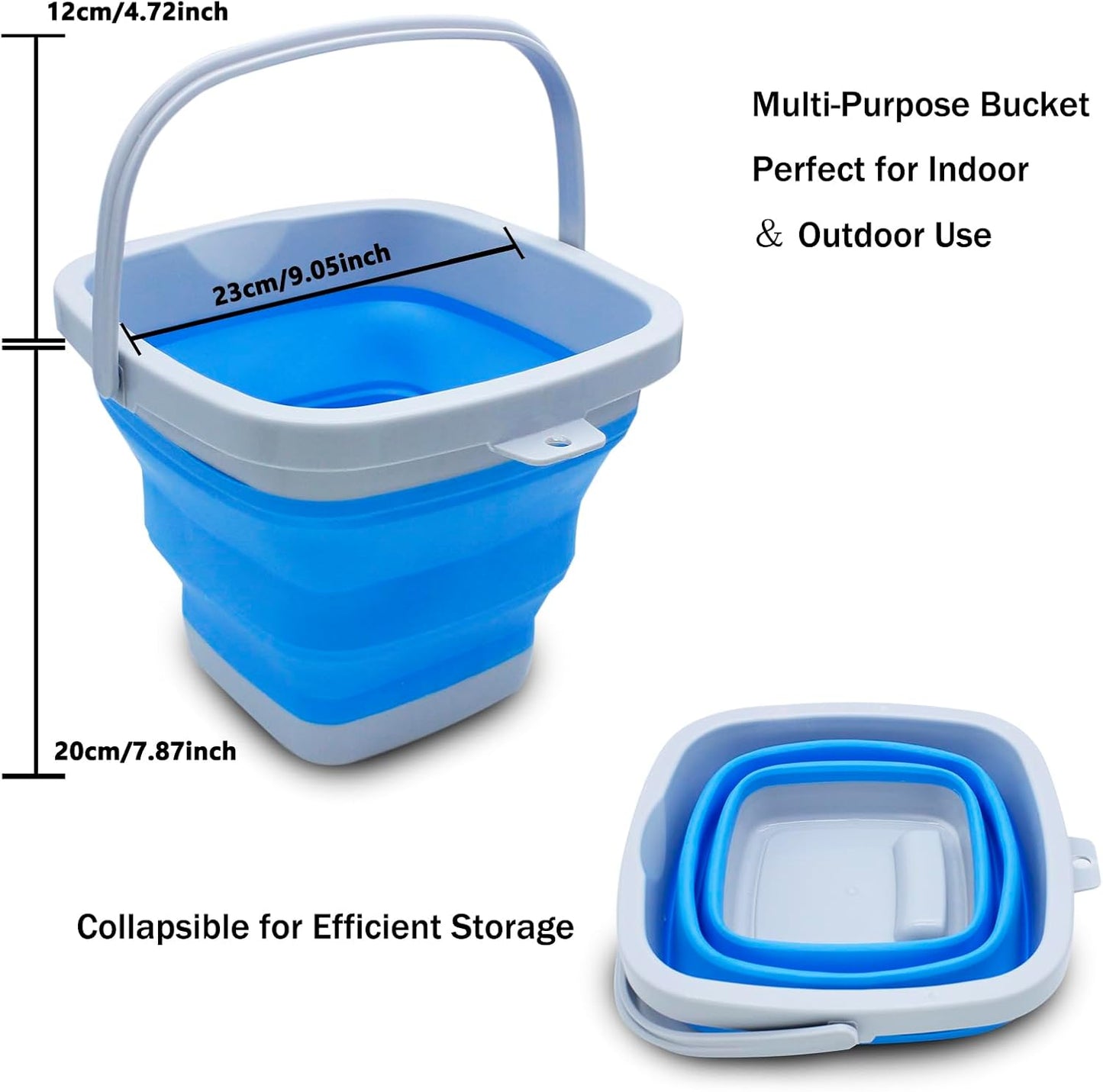 CHILDLION Collapsible Bucket 5L, Foldable Mop Bucket Car Wash Buckets with Handle for Cleaning Supplies, Portable Sink Wash Basin Storage Bin Ice Tub for Fishing Beach Outdoor Camping Kitchen (Blue)
