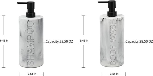 Marble Resin 2 Piece Shampoo and Body Wash Dispenser Set, Luxurious Refillable - Image 2