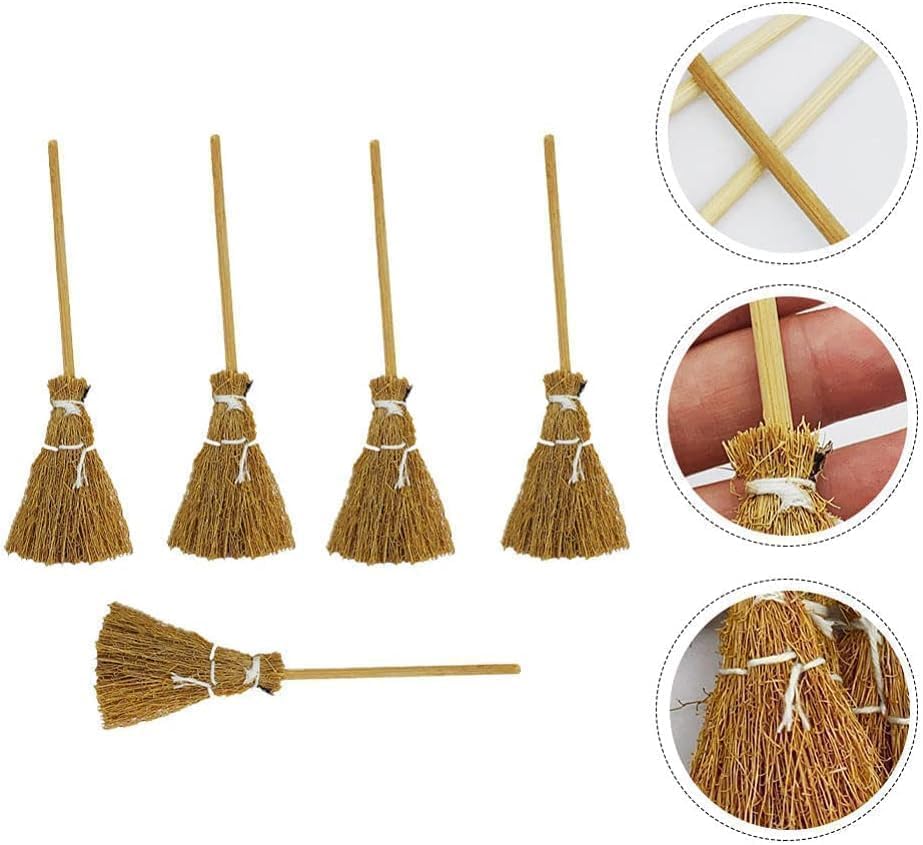 5Pcs Witch Broomstick Set, Miniature Broom Props, Fairy Decoration, Cinnamon Broom, Sweeping Tools, Angle Brooms