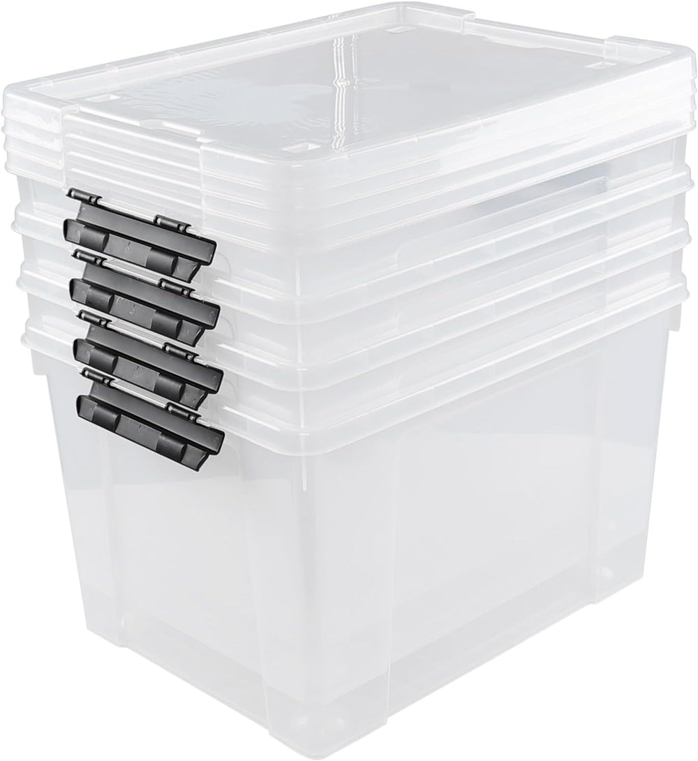 Hespama 4 Packs 50 Quart Wheeled Storage Box, Latch Storage Containers