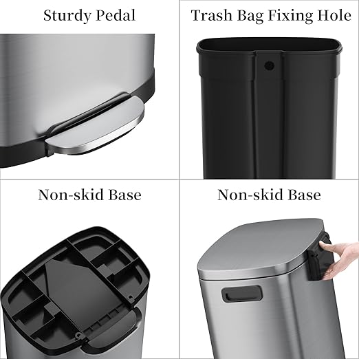 13 Gallon Trash Can with Lid, 50L Fingerprint Proof Stainless Steel Kitchen - Image 5