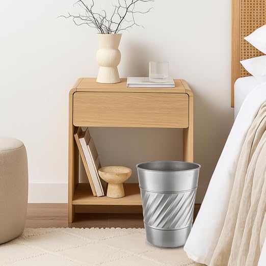 Monarch Abode Pewter Handcrafted Wave Embossed Metal Wastebasket - Image 7