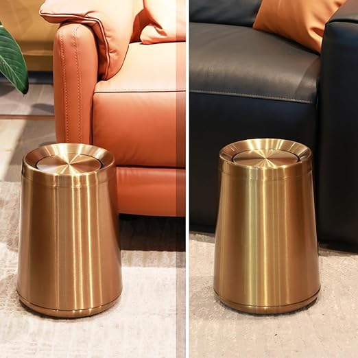 10 L/2.6Gallen, Swing Lid Gold Brass Trash Can, Brushed Nickel Garbage Can - Image 5