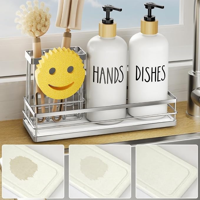 Moforoco Kitchen Dish Soap Dispenser Set, 16OZ Glass Bottle, Hand and Dish Soap by MOFOROCO