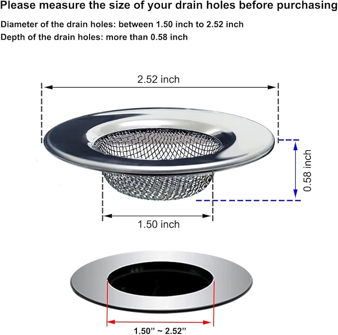 1.50" Bathtub Strainers, Bathroom Sink Strainers, Shower Drain Hair Catcher - Image 2