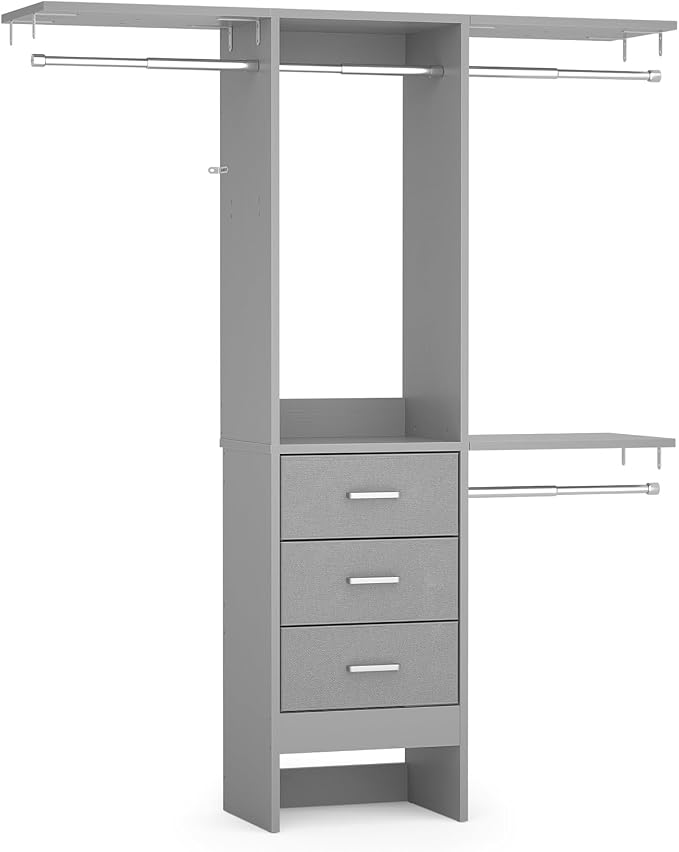 4FT Small Closet System with 3 Fabric Drawers, Flexible Built-In Clothes by Besiost
