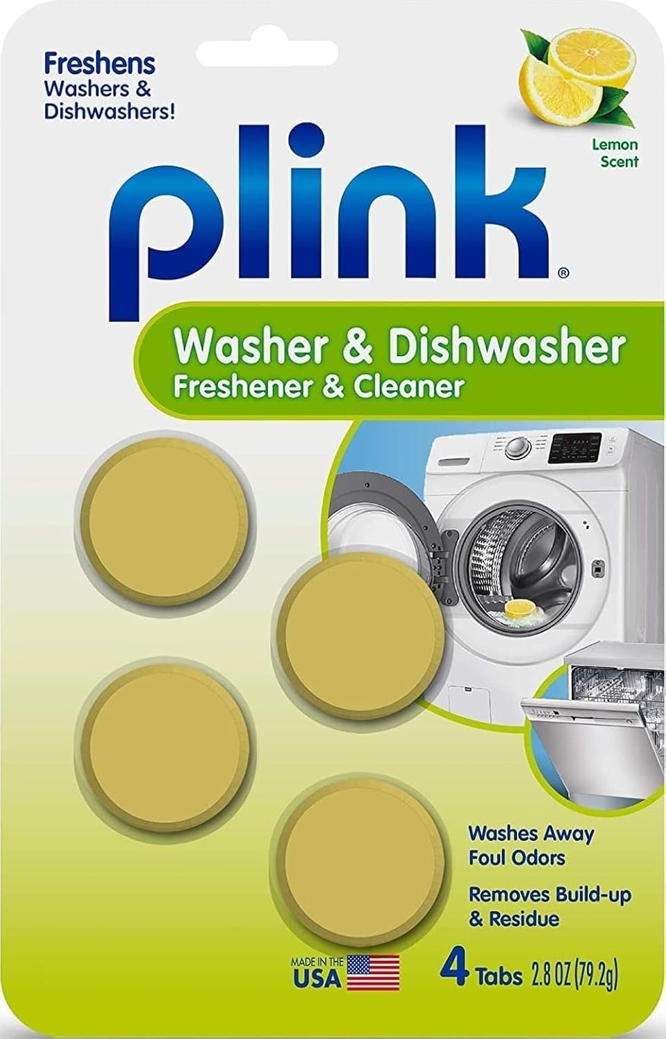 Plink-9024 Summit Brands Washer and Dishwasher Freshener Cleaner, 4 Tabs, Yellow, 1 Count (Pack of 4)