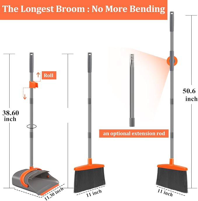 Broom and Dustpan Set for Home, Broom and Dustpan Combo for Office, Long Handle - Image 2