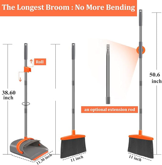 Broom and Dustpan Set for Home, Broom and Dustpan Combo for Office, Long Handle - Image 2