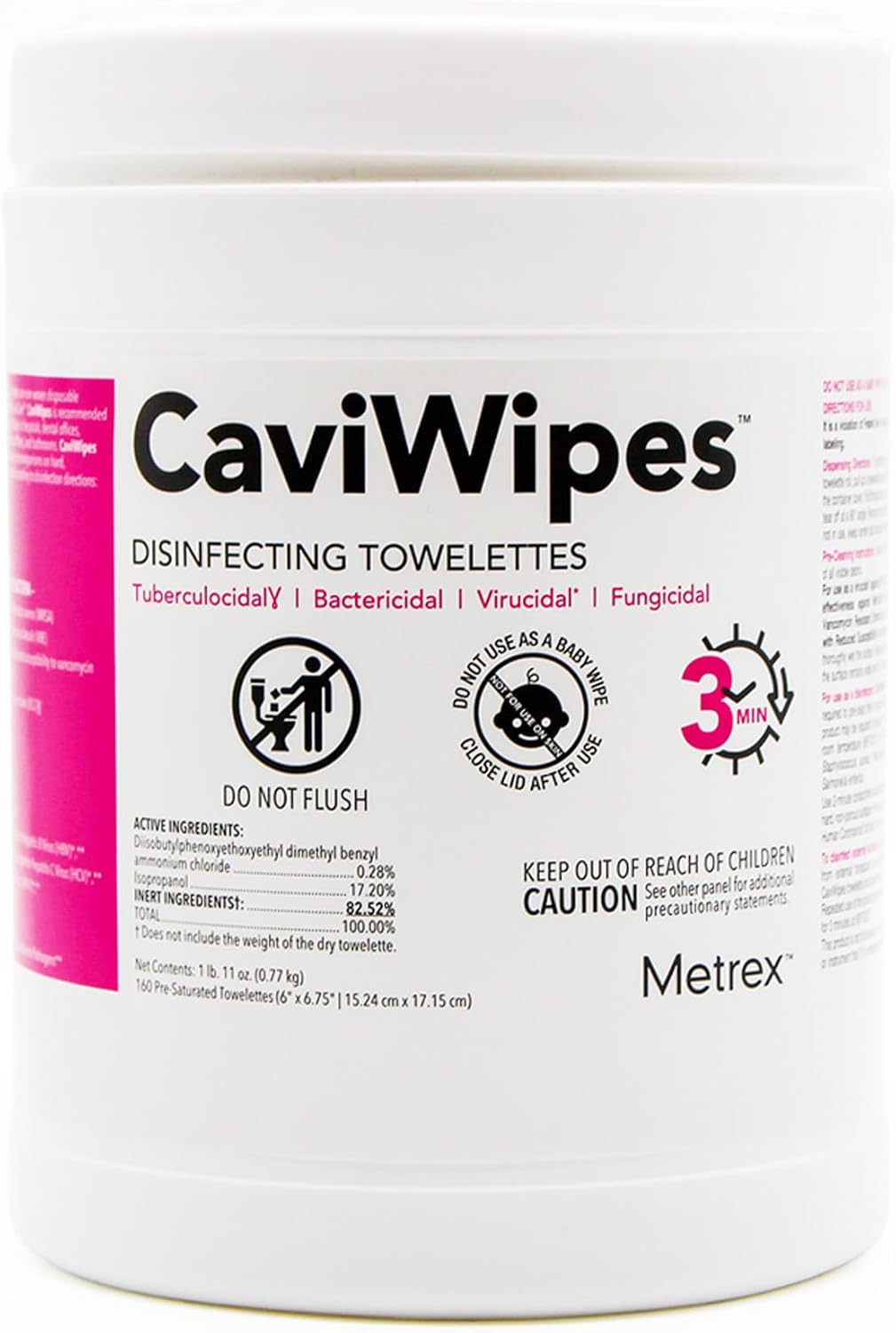 Metrex CaviWipes Disinfecting Wipes, Pop-Up Canister, 160 Ct Fragrance-Free | Pre-Saturated with CaviCide, Cleans and Disinfects Hard Surfaces in One Step, 3-Minute Contact Time