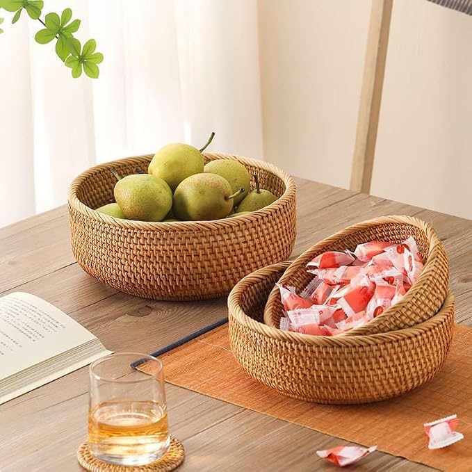 Rattan Bread Basket, Hand Woven Fruit Basket, Wicker Serving Basket Bowl - Image 4