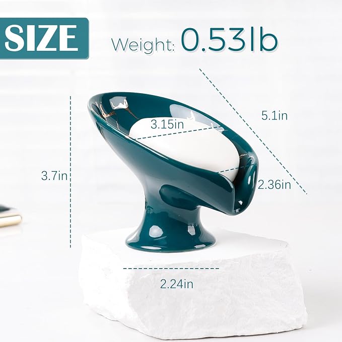 Soap Dish, Ceramic Soap Holder Self Draining Leaf Shape Bar Soap Holder - Image 5