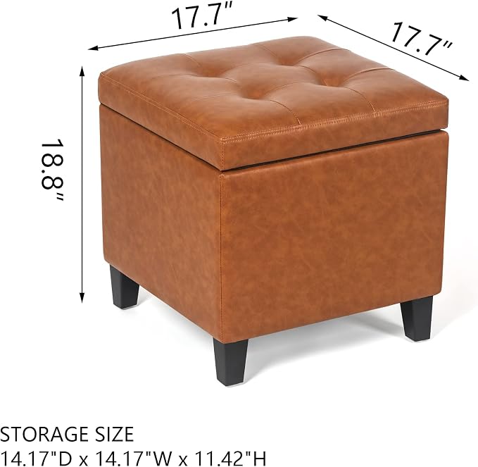Adeco 17.7" Leather Cube Storage Orange Ottomans