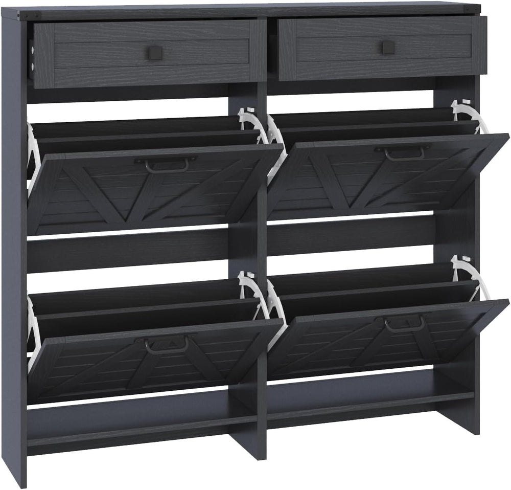 Halitaa Shoe Cabinet with 4 Flip Drawers & 2 Drawers,Farmhouse Shoe Stora...