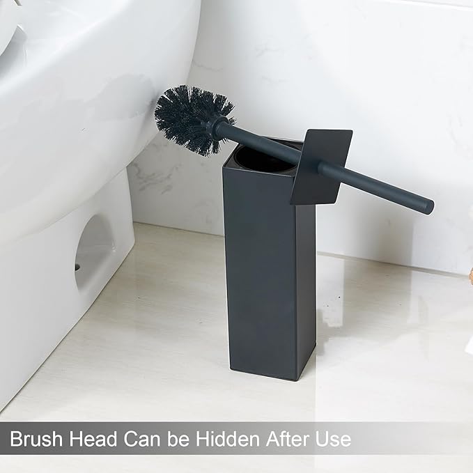 Matte Black Square Stainless Steel Toilet Brush - Image 3