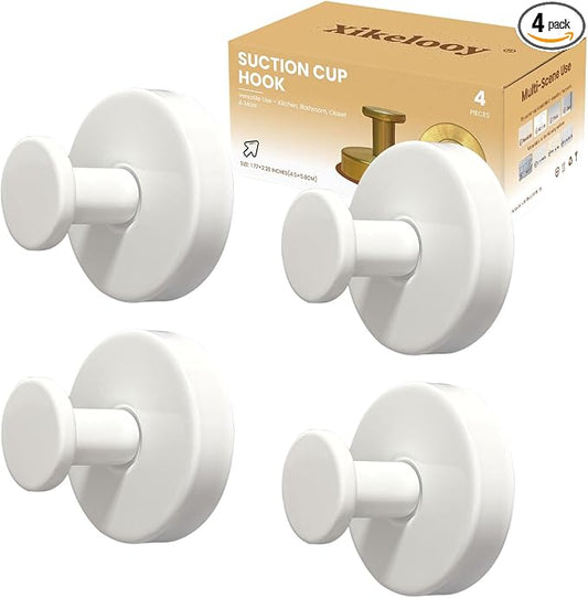 4pcs Suction Cup Hooks for Shower, Shower Towel Suction Hooks, No Drill Towel by Xikelooy