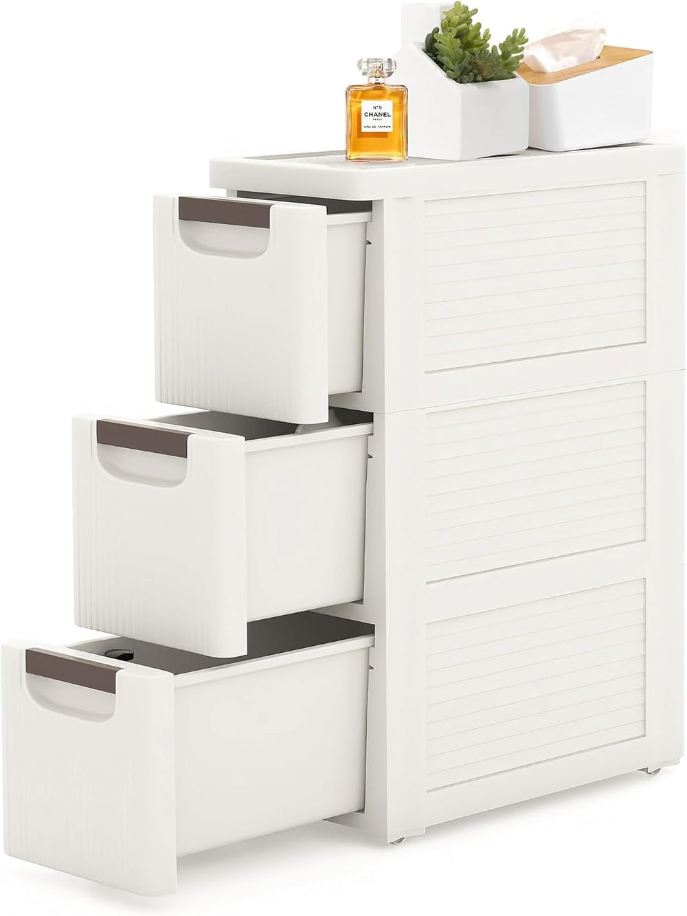 3 Drawer Slim Bathroom Cabinet, Narrow Rolling Cart Organizer, White