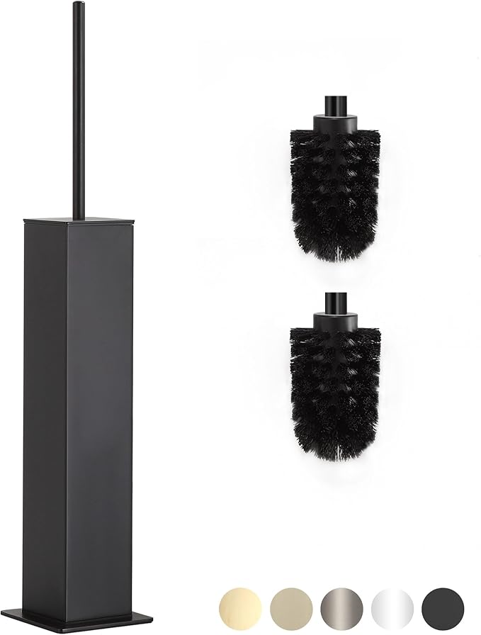 BVL Toilet Brush and Holder Set Black Stainless Steel 304 Square Freestanding - Image 2