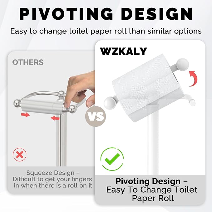 Toilet Paper Holder Stand, Post Pivoting Design & Stable Weighted Base SUS304 - Image 3