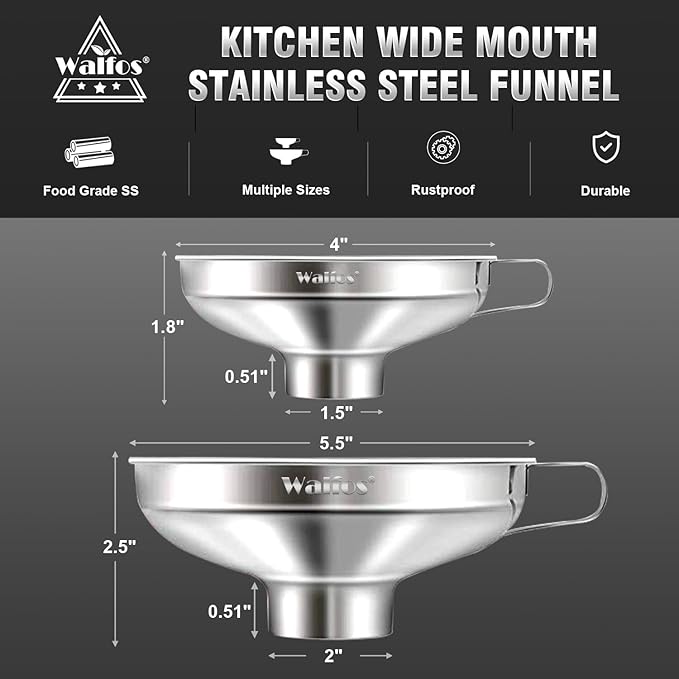 Walfos 2 Pack Stainless Steel Wide-Mouth Funnel - Image 4