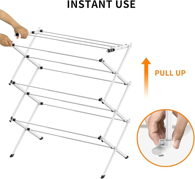 3 Tier Clothes Drying Rack, Foldable & Portable Clothing Drying Rack, - Image 7