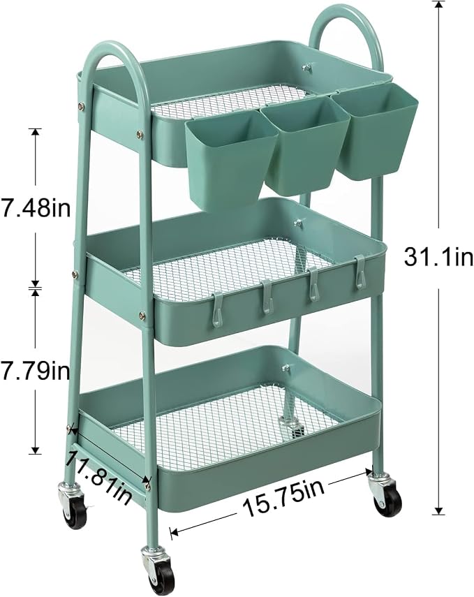 danpinera 3-Tier Rolling Cart, Metal Rolling Storage Cart - Image 2