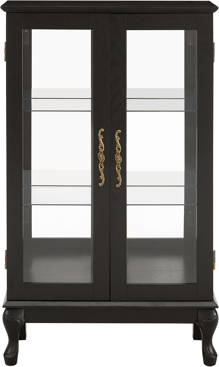 43" H Lighted Wooden Curio Cabinet, Freestanding Glass Display Case with...