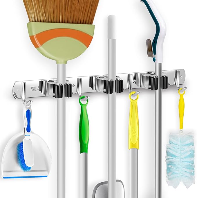 IMILLET Broom Holder Wall Mounted, Stainless Steel Broom and Mop Holder Self by IMILLET