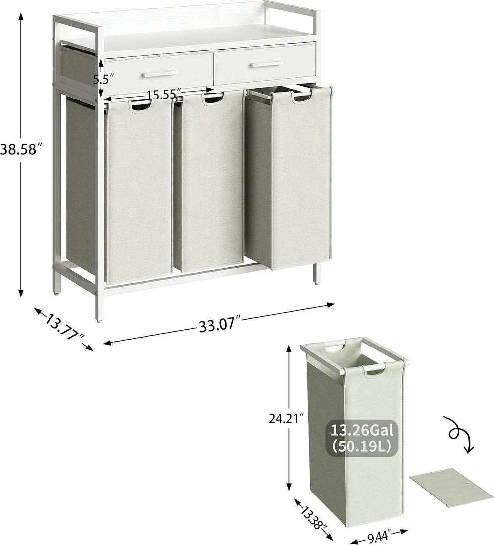 Herture Laundry Sorter 3 Section Laundry Hamper with Shelf, Durable 3 Section...