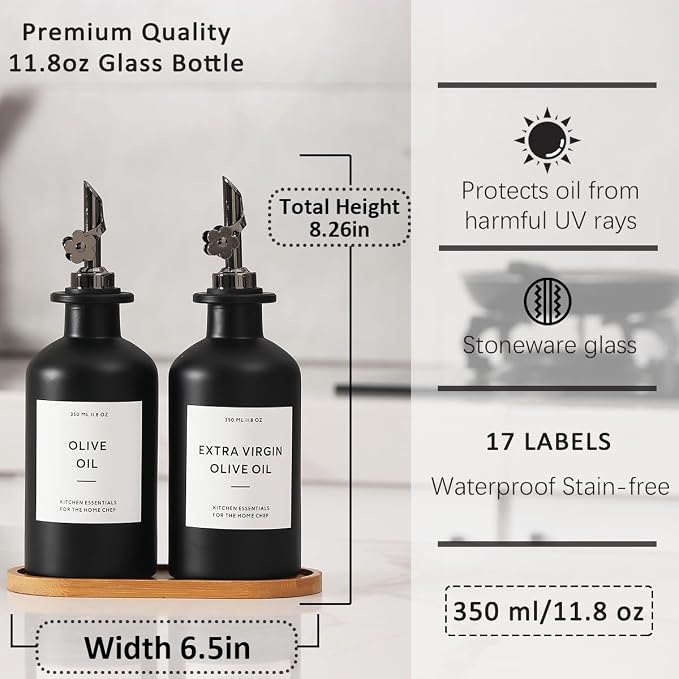 HOMCDALY Olive Oil Dispenser for Kitchen, 11.8oz Glass Kitchen Dispenser Bottle - Image 4