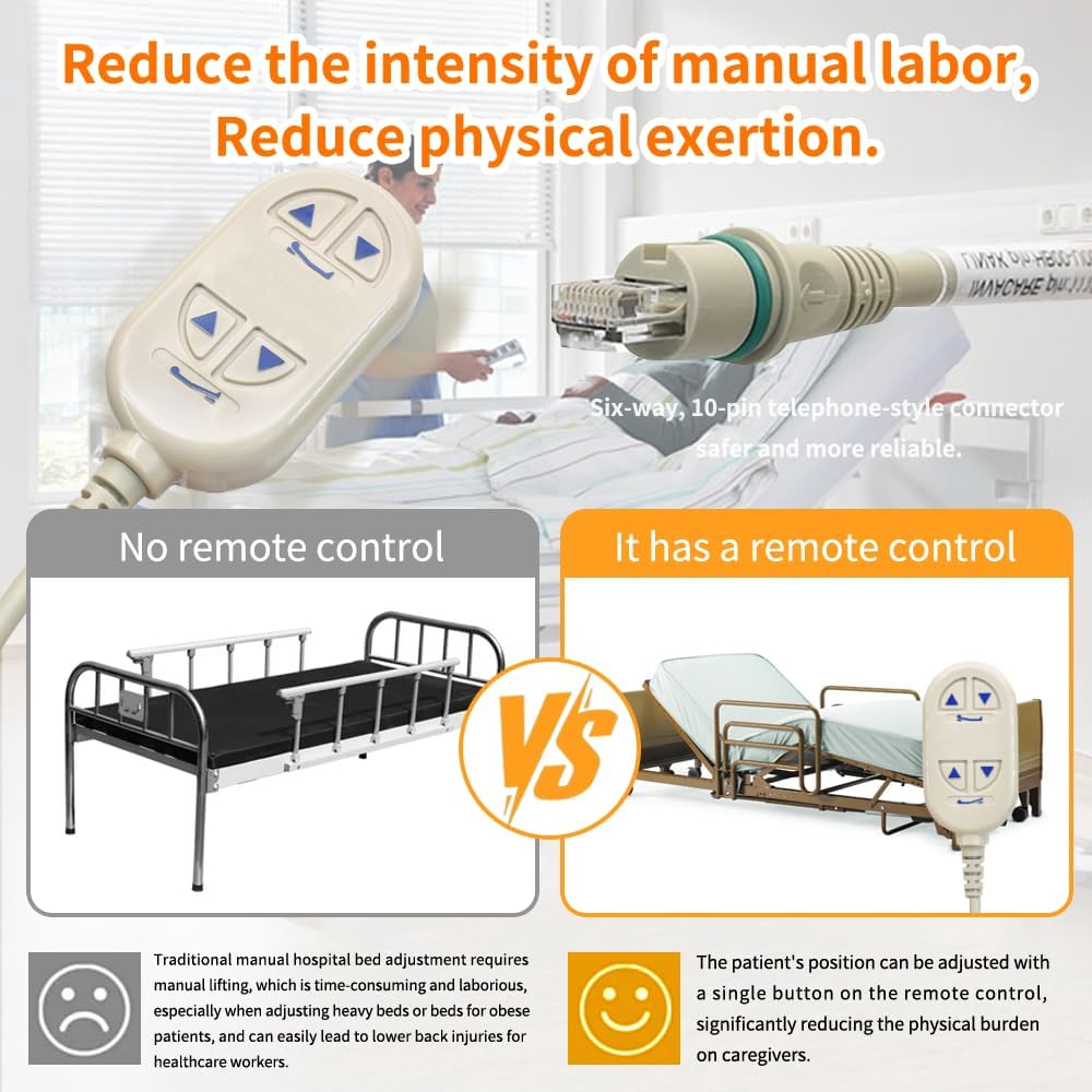 1115288 Bed Remote Controller for Invacare 5310IVC Semi Electric Homecare Bed, Replacement for Invacare 5310IVC Full Electric Homecare, Inclusion 6 Way 10-Pin Phone Style Connector, 2 Years Warranty