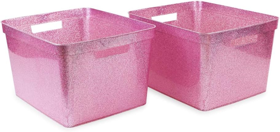 Isaac Jacobs Large Glitter Storage Bin Set (14" x 11.5" x 8.75")