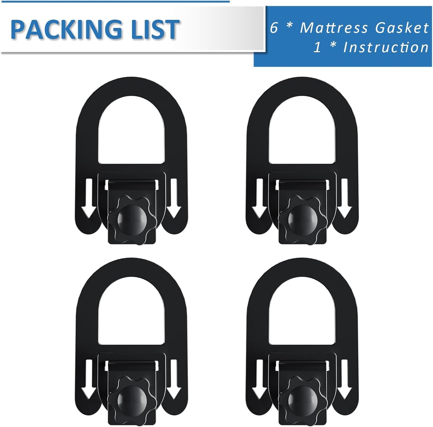 4 Pcs Non-Slip Mattress Grippers for Metal Bed Frame, Heavy Duty Mattress Gaskets, Keep Mattress from Sliding, Adjustable Anti-Slide Brackets, Black