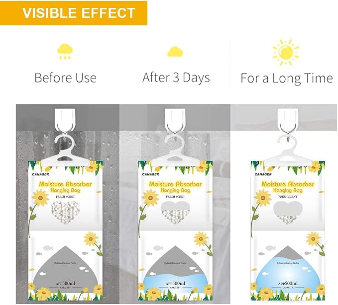 CANAGER Moisture Absorber -12 Pack, Fresh Scent Hanging Humidity Bag, and - Image 6