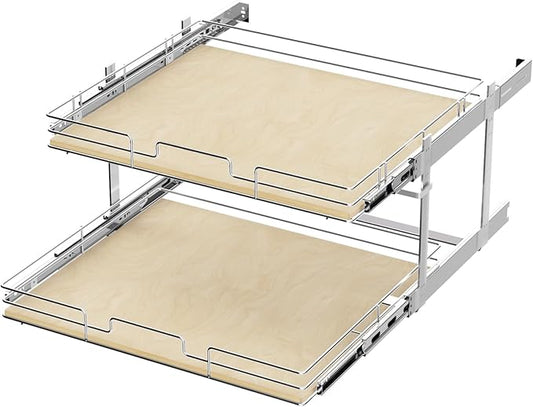 ROOMTEC 2 Tier Individual Pull Out Cabinet Organizer 25½"W x 21½"D, Slide Out by ROOMTEC